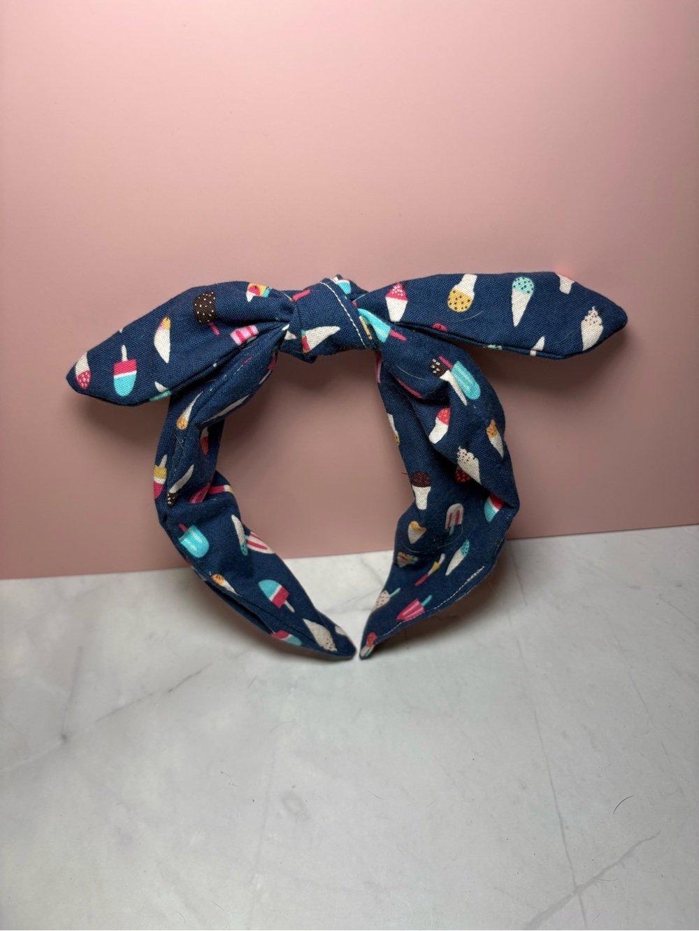 🍦 Navy Ice Cream & Popsicle Print Bow Headband